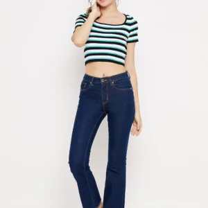 Rugged Hem Dark Blue Denim Jeans