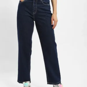Solid Blue Straight Jeans