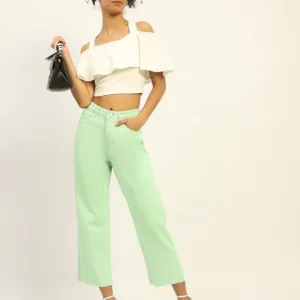 Regular Mid Rise Cotton Green Denim