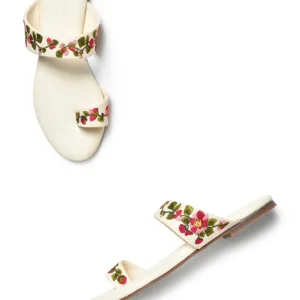 Aurelia Embroidered Ecru Almond Toe Flat