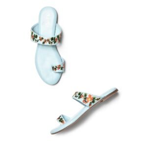 Aurelia Embroidered Green Almond Toe Flat