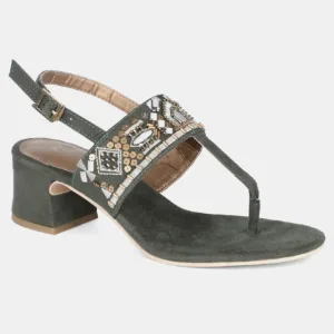Dark Olive Almond Toe Block Heel-Wsofia