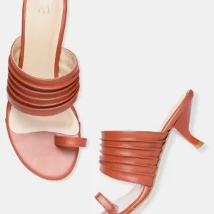 Tan Solid Round Toe Kitten Heel-Wkeira