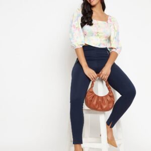 Navy Blue Solid Woven Jeggings