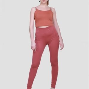Women Pink Solid Cotton Slim-Fit Treggings