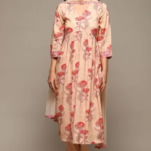 Beige Rayon Straight Kurta Pants Suit Set