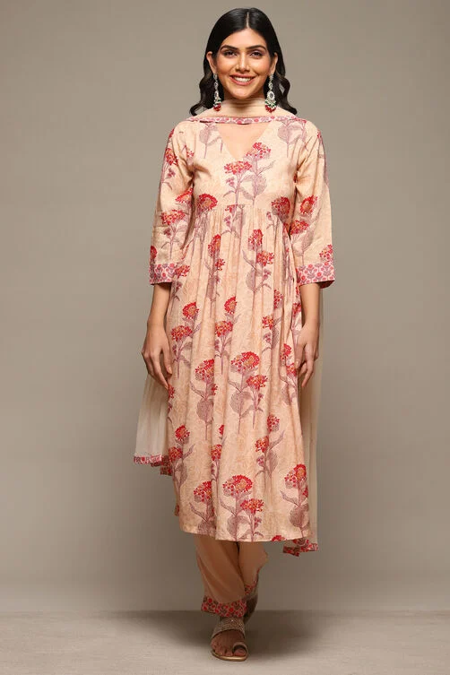 Beige Rayon Straight Kurta Pants Suit Set