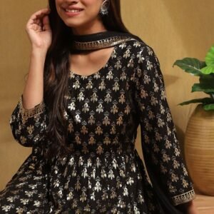 Black Foil Printed Anarkali Suit Set