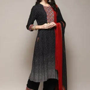 Black LIVA Kalidar Kurta Palazzo Suit Set