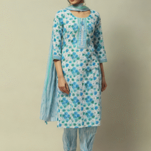 Blue Cambric Straight Suit Set