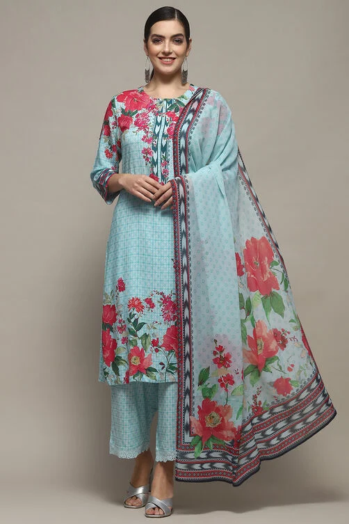 Turquoise Rayon Straight Suit Set