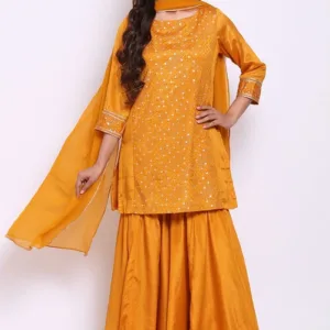 Yellow Art Silk Kurta Garara Suit Set