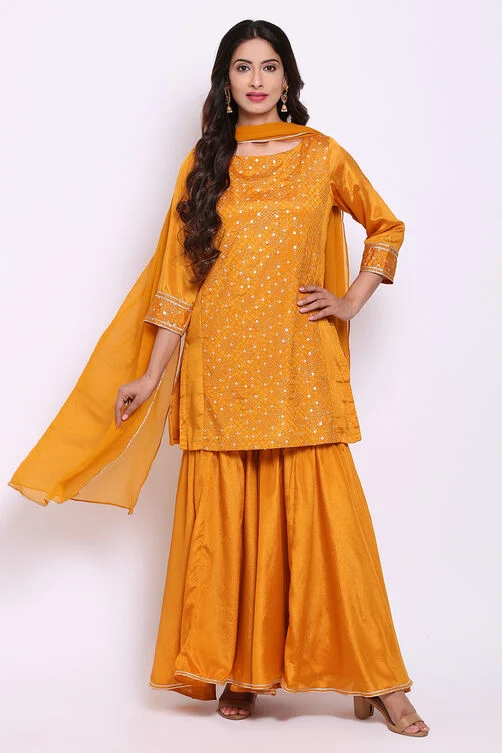 Yellow Art Silk Kurta Garara Suit Set