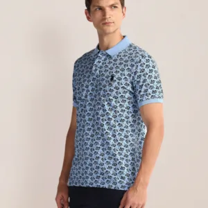 Men Pure Cotton Floral Blue Polo T-Shirt