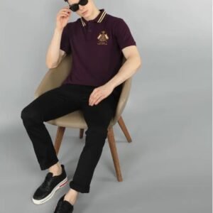 US Polo Assn Men Dark Purple OG Embroidery Logo Polo Collar T-shirt