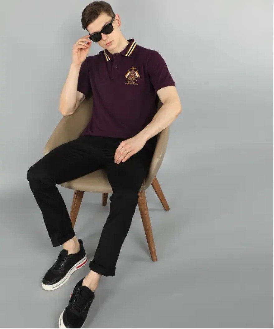 US Polo Assn Men Dark Purple OG Embroidery Logo Polo Collar T-shirt