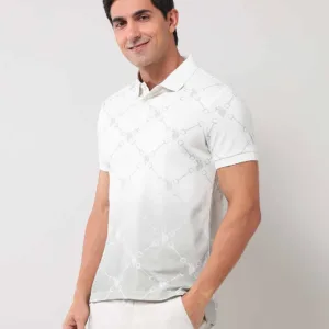 US Polo Brand Printed Muscle Fit White and Grey Polo T-shirt