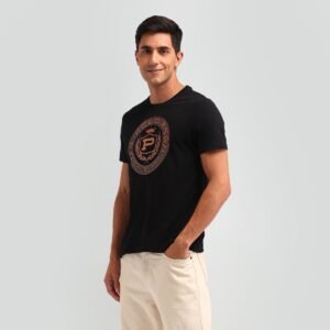 Collegiate Muscle Fit Black and Golden Brand T-Shirt