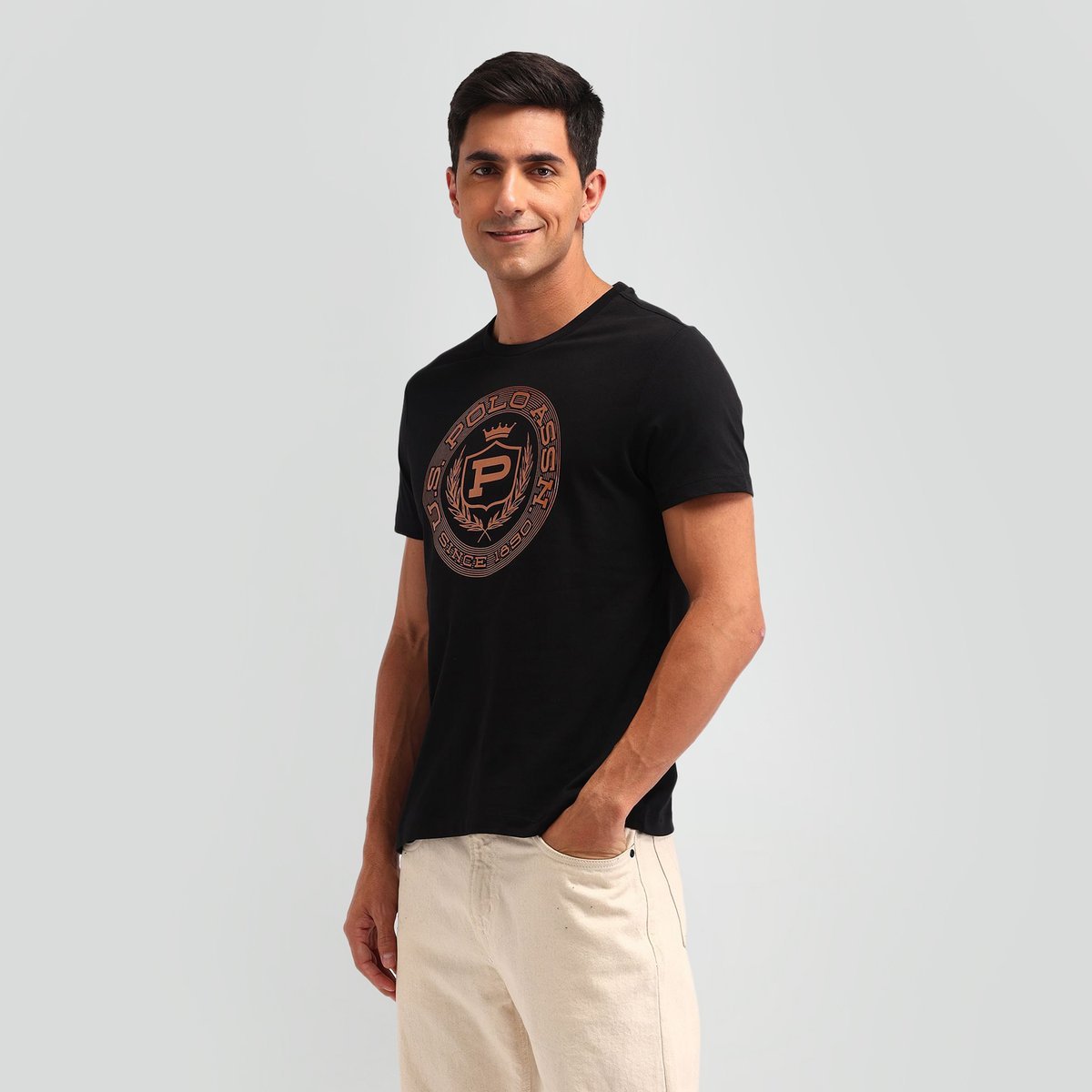 Collegiate Muscle Fit Black and Golden Brand T-Shirt