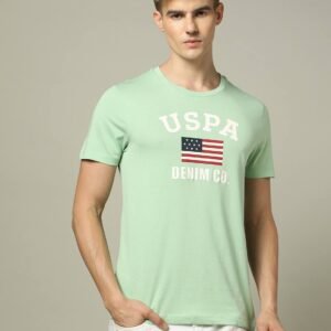 Men Typography Printed Green Round Neck Cotton Slim Fit T-Shirt