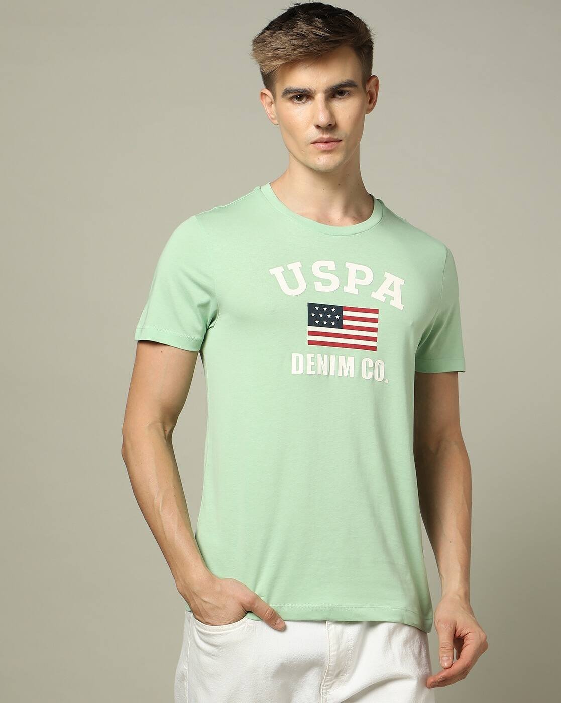 Men Typography Printed Green Round Neck Cotton Slim Fit T-Shirt