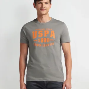 Brand Print Muscle Fit Grey Varsity Logo T-Shirt
