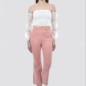 Women Solid Peach Regular Fit Mid-Rise Cotton Bootcut Trouser