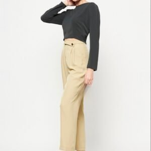 Beige Regular Fit Mid Rise Trousers