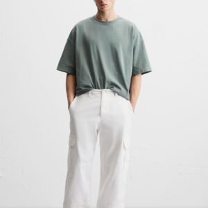 Zara washed green oversized solid T-shirt