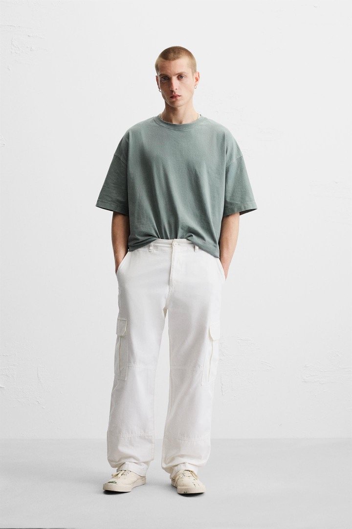Zara washed green oversized solid T-shirt