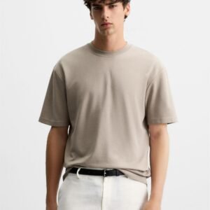 Zara Light Grey Oversized solid T-shirt