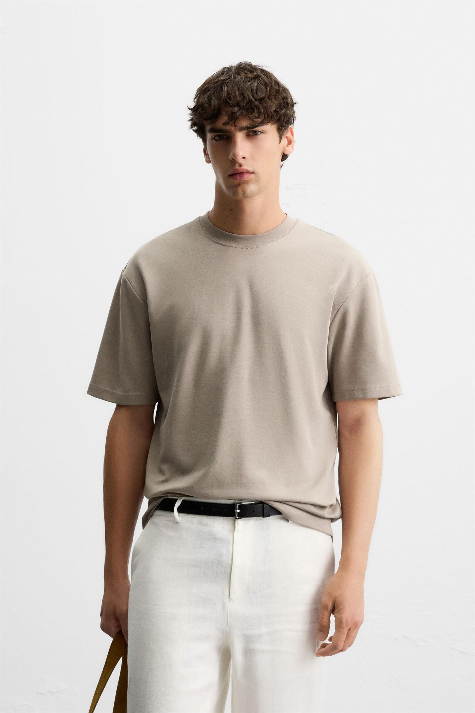 Zara Light Grey Oversized solid T-shirt